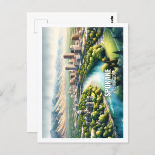 Spokane Washington USA Famous Place watercolor Postcard