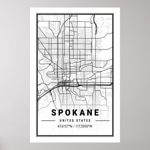 Spokane Washington USA Travel City Map Poster
