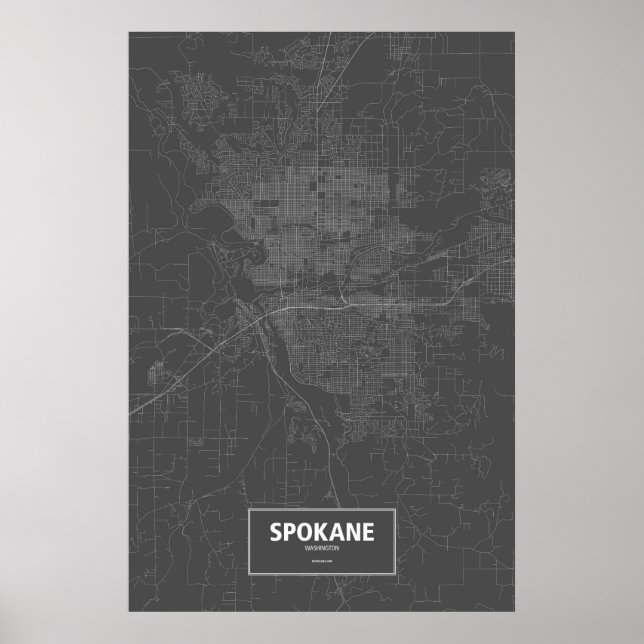 Spokane, Washington (white on black) Poster (Front)