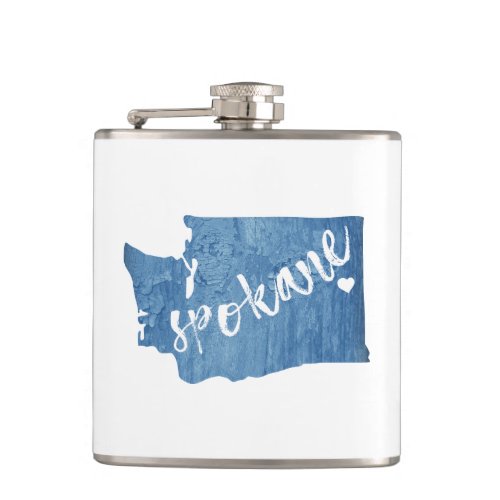 Spokane Washington Wood Grain Flask