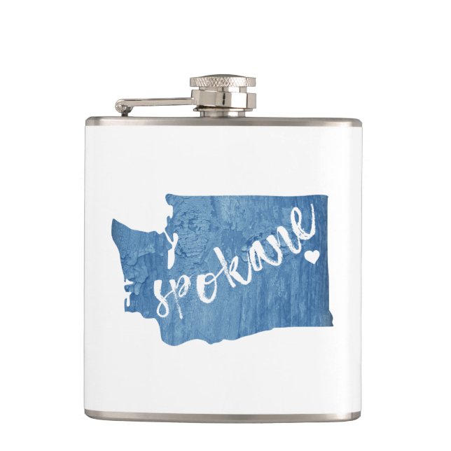 Spokane Washington Wood Grain Flask (Front)