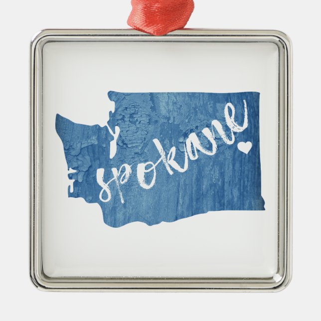 Spokane Washington Wood Grain Metal Ornament (Front)