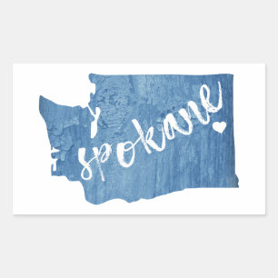 Spokane Washington Wood Grain Rectangular Sticker