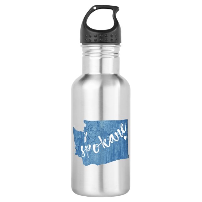 Spokane Washington Wood Grain Stainless Steel Water Bottle (Front)