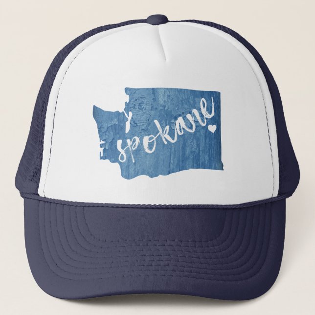 Spokane Washington Wood Grain Trucker Hat (Front)