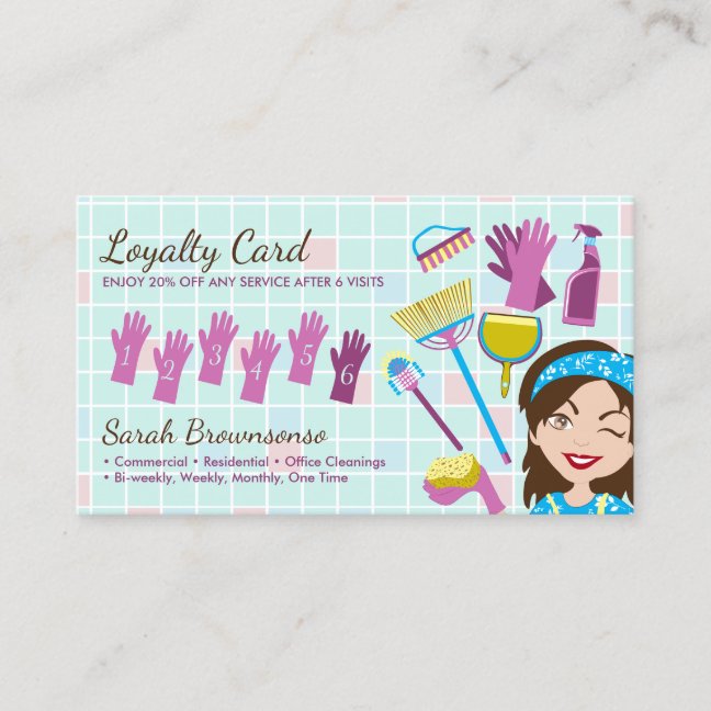 Sponge Cleaning Service Janitorial Lady Loyalty Business Card