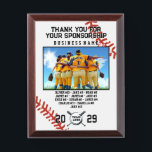 Sponsor Appreciation – Custom Baseball Team Photo Award Plaque<br><div class="desc">Show your gratitude to your team’s sponsor with this fully customizable appreciation plaque. Featuring a vibrant baseball-themed background, team photo area, and space to personalize with the sponsor's business name and team members' names. A thoughtful keepsake that celebrates the generous support behind the game. Perfect for end-of-season gifts or sponsorship...</div>