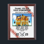 Sponsor Appreciation – Custom Baseball Team Photo Award Plaque<br><div class="desc">Show your gratitude to your team’s sponsor with this fully customizable appreciation plaque. Featuring a vibrant baseball-themed background, team photo area, and space to personalize with the sponsor's business name and team members' names. A thoughtful keepsake that celebrates the generous support behind the game. Perfect for end-of-season gifts or sponsorship...</div>