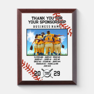Sponsor Appreciation – Custom Baseball Team Photo Award Plaque