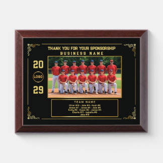 Sponsor Appreciation – Custom Baseball Team Photo Award Plaque