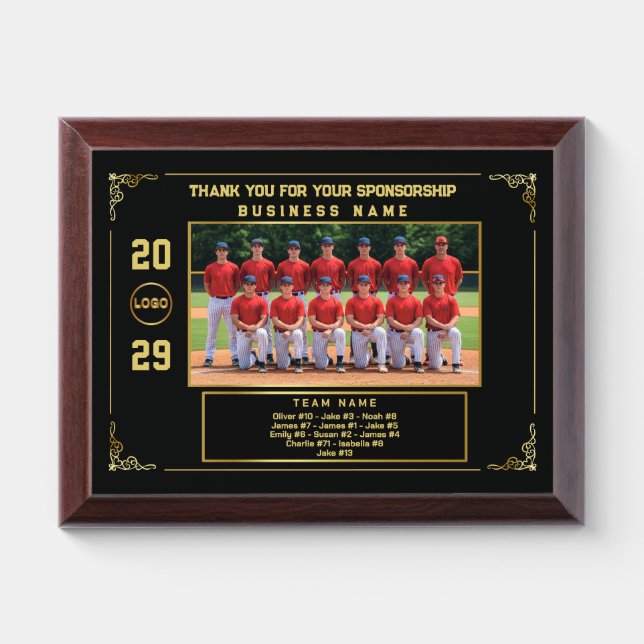 Sponsor Appreciation – Custom Baseball Team Photo Award Plaque (Horizontal)
