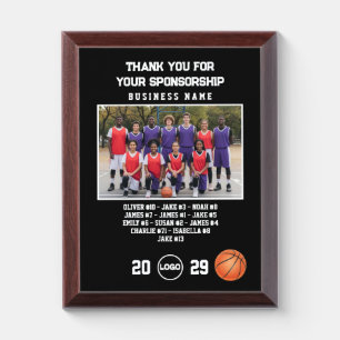 Sponsor Appreciation, Custom Basketball Team Photo Award Plaque