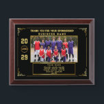 Sponsor Appreciation Custom Basketball Team Photo Award Plaque<br><div class="desc">Modern black and gold layout featuring your basketball team photo,  sponsor’s name,  logo,  year,  Team Name,  and full player list. Every text element is fully customizable to suit any team or organization. A meaningful appreciation gift for sponsors,  perfect for end-of-season events,  team banquets,  or award ceremonies.</div>