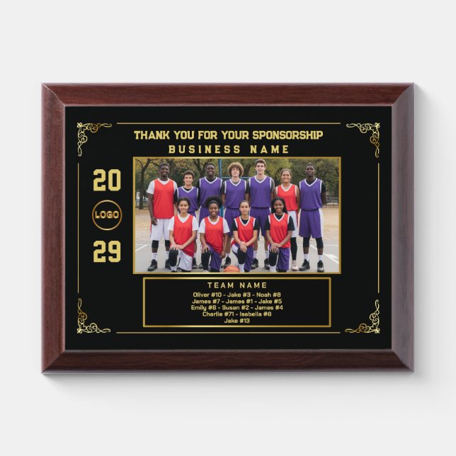 Sponsor Appreciation Custom Basketball Team Photo Award Plaque (Horizontal)