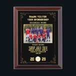 Sponsor Appreciation, Custom Basketball Team Photo Award Plaque<br><div class="desc">Show your gratitude to your team’s sponsor with this fully customizable appreciation plaque. Featuring a vibrant Basketball-themed background, team photo area, and space to personalize with the sponsor's business name and team members' names. A thoughtful keepsake that celebrates the generous support behind the game. Perfect for end-of-season gifts or sponsorship...</div>