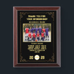 Sponsor Appreciation, Custom Basketball Team Photo Award Plaque<br><div class="desc">Show your gratitude to your team’s sponsor with this fully customizable appreciation plaque. Featuring a vibrant Basketball-themed background, team photo area, and space to personalize with the sponsor's business name and team members' names. A thoughtful keepsake that celebrates the generous support behind the game. Perfect for end-of-season gifts or sponsorship...</div>