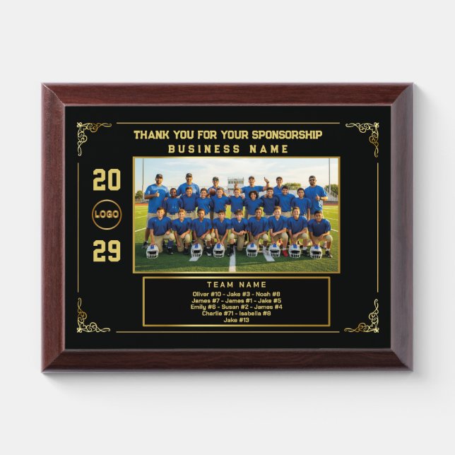 Sponsor Appreciation – Custom Football Team Photo Award Plaque (Horizontal)