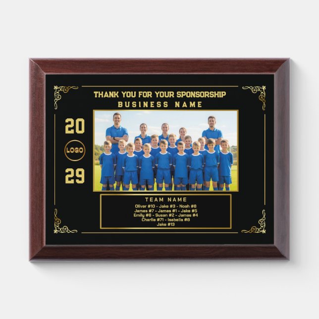 Sponsor Appreciation – Custom Soccer Team Photo Award Plaque (Horizontal)