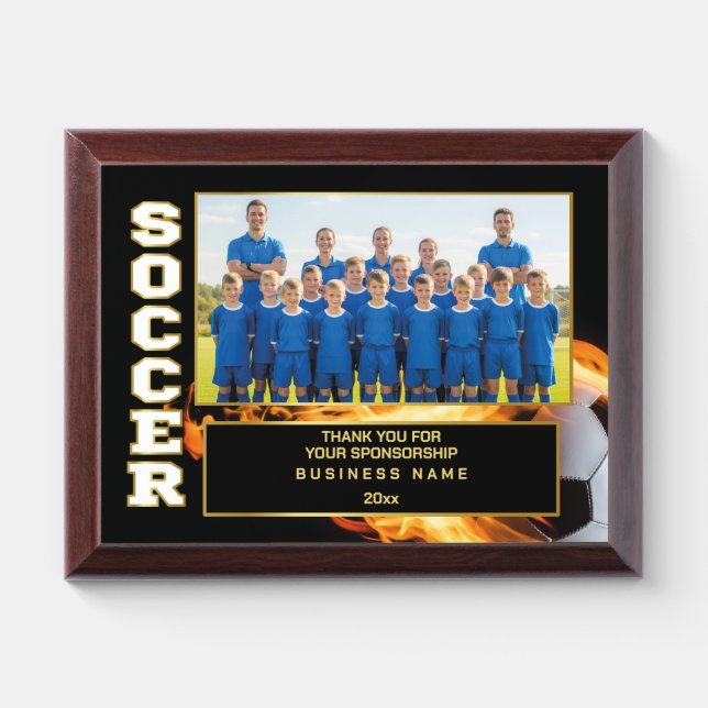 Sponsor Appreciation – Custom Soccer Team Photo Award Plaque (Horizontal)