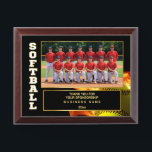 Sponsor Appreciation – Custom Softball Team Photo Award Plaque<br><div class="desc">Honor your softball team's supporters with this bold, customizable sponsor appreciation plaque. Featuring a dynamic background with a glowing yellow softball and subtle flames, a large team photo, and a gold-bordered message area, this plaque is perfect for end-of-season thank-you gifts. Personalize the sponsor’s name and year for a meaningful keepsake....</div>