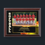 Sponsor Appreciation – Custom Softball Team Photo Award Plaque<br><div class="desc">Honor your softball team's supporters with this bold, customizable sponsor appreciation plaque. Featuring a dynamic background with a glowing yellow softball and subtle flames, a large team photo, and a gold-bordered message area, this plaque is perfect for end-of-season thank-you gifts. Personalize the sponsor’s name and year for a meaningful keepsake....</div>