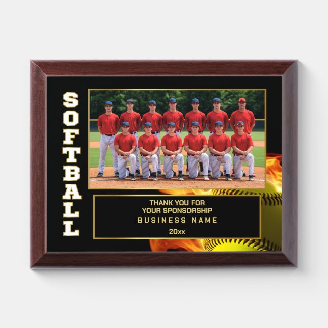 Sponsor Appreciation – Custom Softball Team Photo Award Plaque (Horizontal)