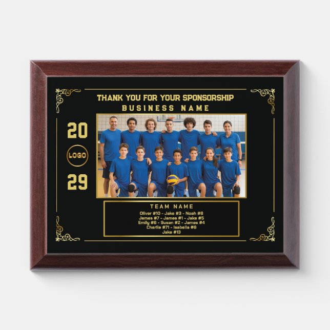 Sponsor Appreciation, Custom Volleyball Team Photo Award Plaque (Horizontal)