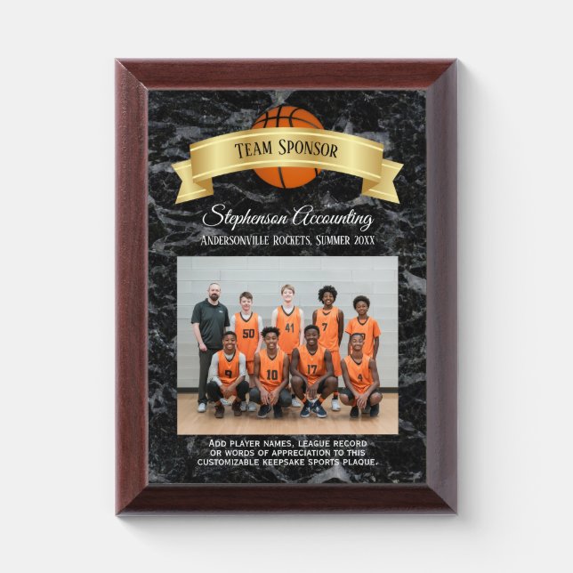 Sponsorship Team Sponsor Photo Custom Basketball  Award Plaque (Vertical)