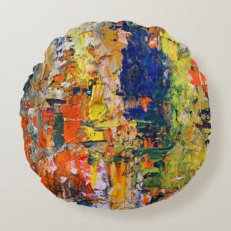 Spontaneous Abstraction – Oil Painting Textures Round Pillow