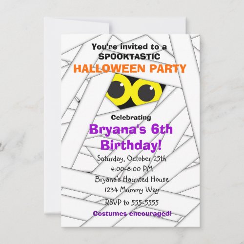 Spookable Mummy Kids Halloween Party Invitations