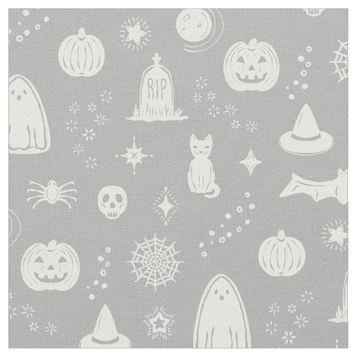 Spookie Things Pattern - Fog + Snow Fabric