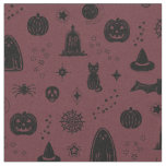 Spookie Things Pattern - Wine + Coal Fabric