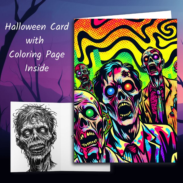 Spookie Zombies Halloween and Coloring Page Card (Creator Uploaded)
