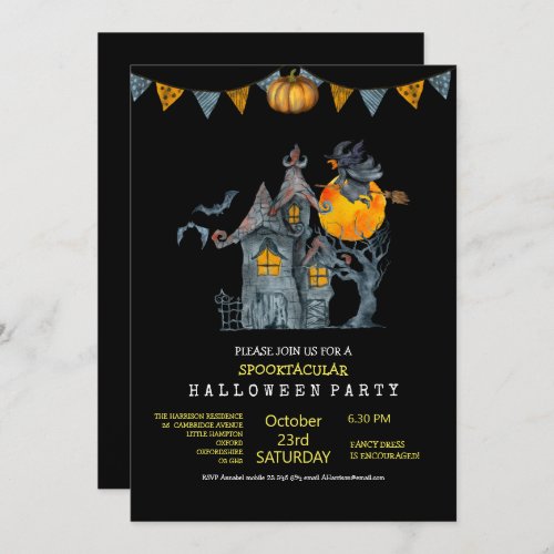 Spookily cute  water colour family Halloween party Invitation