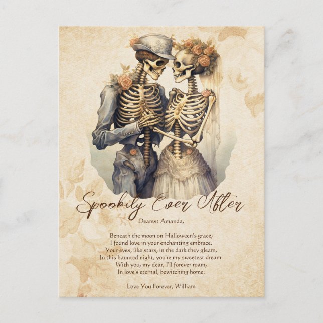 Spookily Ever After Couple Love Vintage Halloween Postcard (Front)