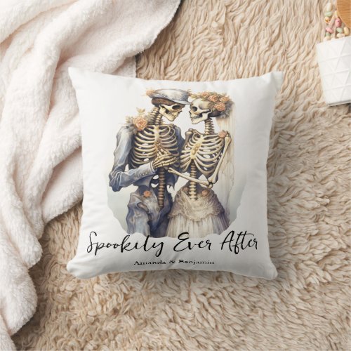 Spookily Ever After Romantic Skeletons Halloween Throw Pillow