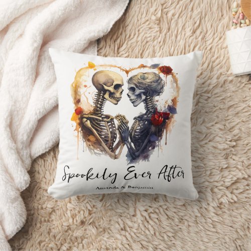 Spookily Ever After Skeletons in Love Halloween Throw Pillow