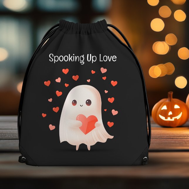 Spooking Up Love Cute Ghost Halloween  Drawstring Bag (Spooking Up Love Cute Ghost Halloween Drawstring Bag)