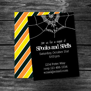 Spooks and Spells Spider Web Halloween Party Theme Invitation
