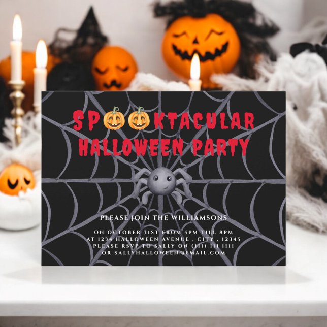 Spooktacula kids halloween party  invitation (cute spider halloween invitation fully ediatble , kids costume party , spooktacular party )