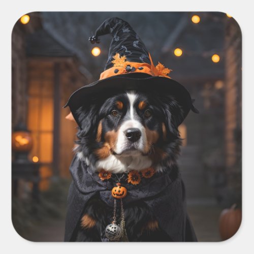 Spooktacular Bernese Dog A Halloween Howl_o_Ween Square Sticker
