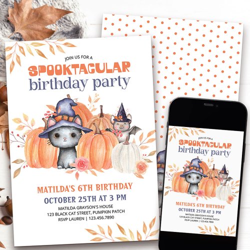 Spooktacular Black Cat Pumpkin Patch Birthday Invitation