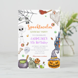 Spooktacular Black Orange Halloween Birthday Party Invitation
