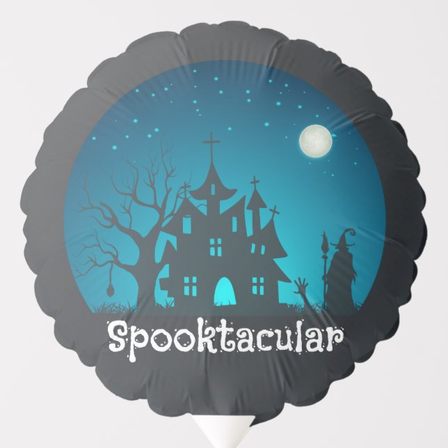 Spooktacular Blue and Black Haunted House Balloon (Front)