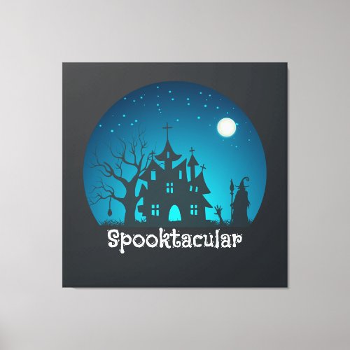 Spooktacular Blue and Black Haunted House Canvas Print