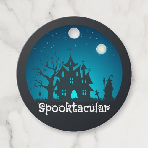 Spooktacular Blue and Black Haunted House Favor Tags