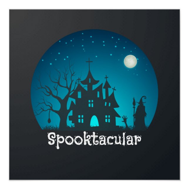 Spooktacular Blue and Black Haunted House Poster (Front)