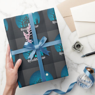 Spooktacular Blue and Black Haunted House Wrapping Paper