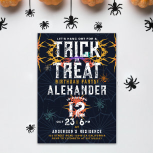 Spooktacular Colorful Spider Halloween Birthday Invitation