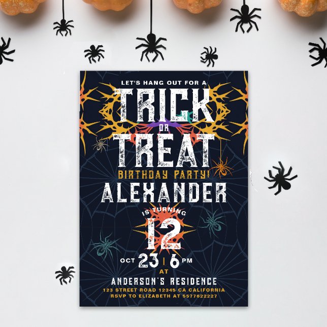 Spooktacular Colorful Spider Halloween Birthday  Invitation (Creator Uploaded)